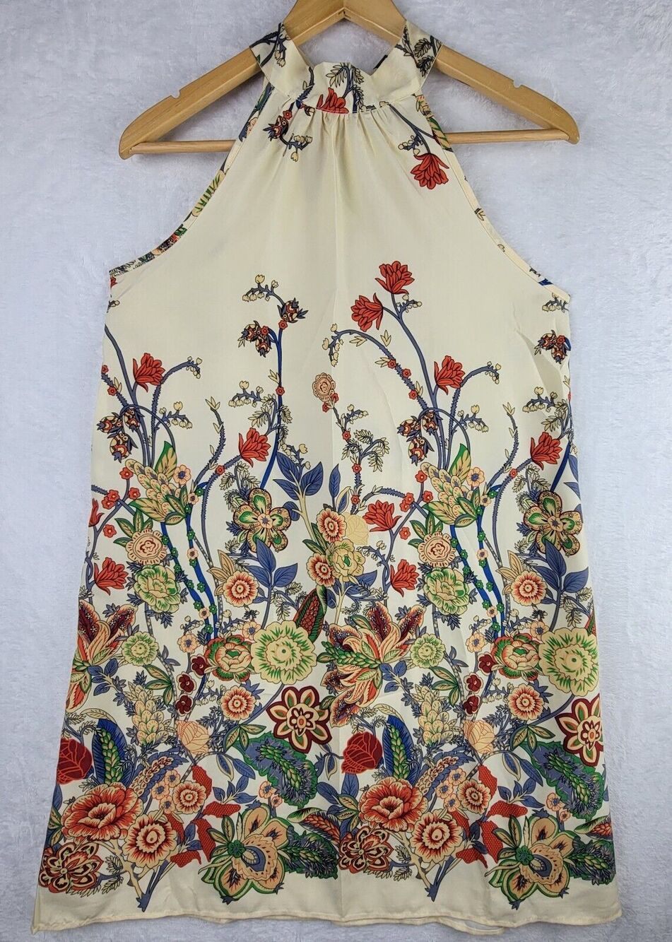 Emery Rose Halter Tie Slip Mini Dress Small Colorful Floral Bohemian Art Retro